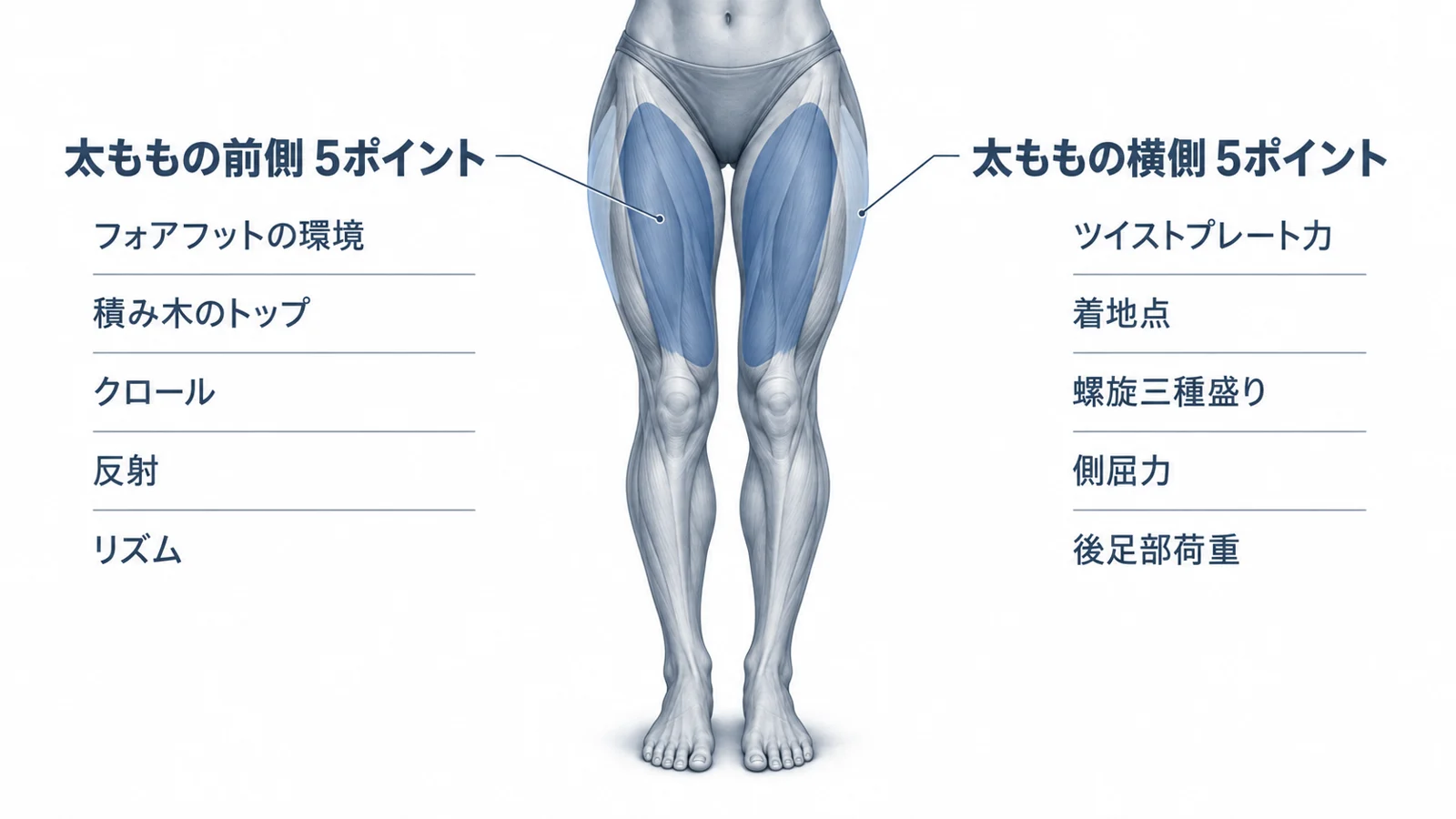 太ももの前側5ポイントと横側5ポイント